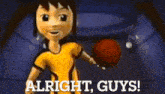 a cartoon character is dancing in front of a television while another character looks on .
