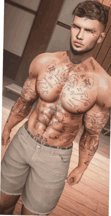 a shirtless man has a tattoo on his chest that says there is no escape