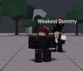 a weakest dummy is standing next to a man in a suit and tie