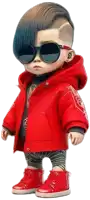 a boy wearing sunglasses and a red jacket with the word coca cola on it