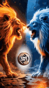 two lions are facing each other with a cmi line 3 logo