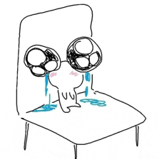 a drawing of a person sitting in a chair with tears coming out of their eyes .