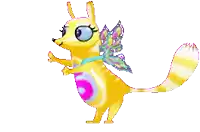 a cartoon fox with butterfly wings and a pink heart on its belly