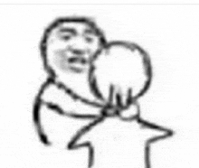 a black and white drawing of a man hugging another person .
