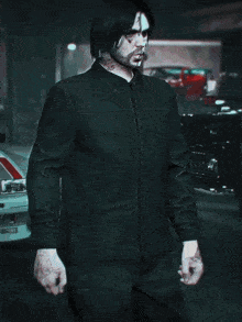 a man with a skull on his face is wearing a white shirt
