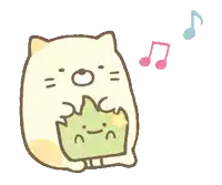 a cartoon cat is holding a green plant with music notes coming out of it