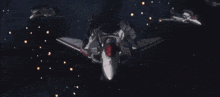 a purple jet is flying through a purple and white glowing light .