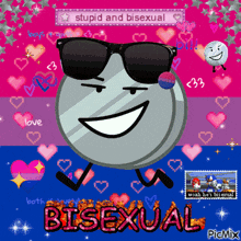 a picture of a cartoon character with sunglasses and the word bisexual