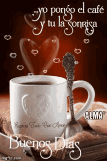 cafe coffee hearts love buenos dias