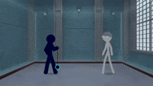 a blue light is coming out of a window