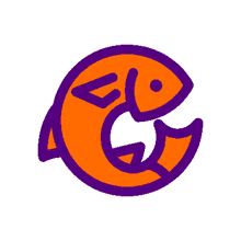 a purple and orange circle with a fish inside