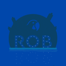 a sign that says showtime rob with a blue background