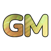 a logo for gm with a green and orange background