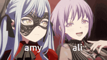 two anime girls one wearing a mask and the other wearing a striped shirt