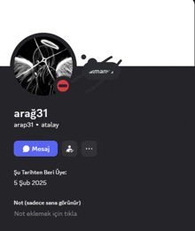 a screenshot of a person 's profile that says arap31 atalay