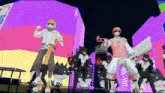a group of people are dancing in front of a building that says 60