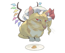 a drawing of a cat with a hat on its head and a piece of food on a plate