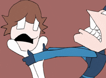 a cartoon of a man holding another man 's neck