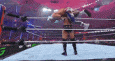two wrestlers are wrestling in a ring with the words live on the bottom of the screen .