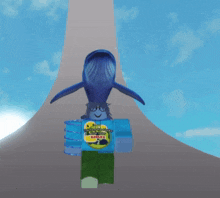 a blue whale wearing a roblox shirt with a smiley face on it