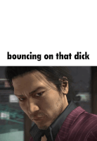 a man in a purple suit with the words bouncing on that dick above him