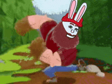 a cartoon character with a beard and bunny ears wearing a red hat