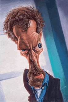 a cartoon drawing of a man with a beard and a large eye