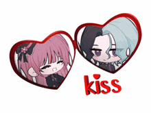 a couple of hearts with the word kiss on the bottom right