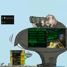 a cartoon of a man looking through binoculars with a sign that says pmeplant status on it