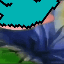 a pixelated image of a person 's face with a blue arrow pointing to the left