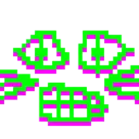 it looks like a pixel art of a green and pink object on a white background .