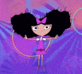 a cartoon girl with curly hair is holding a jumping rope