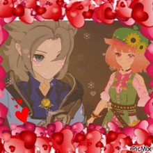 a picture of a boy and a girl surrounded by hearts with picmix written on the bottom