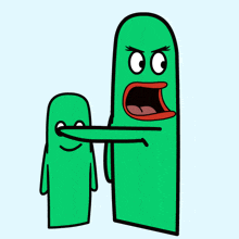 a green cartoon character with a red mouth is holding another green cartoon character