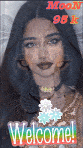 a picture of a woman with the words welcome on the bottom right