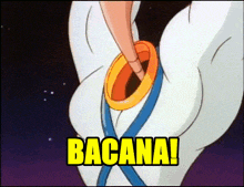a cartoon character with the word bacana in yellow letters