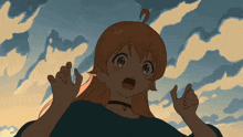 a cartoon of a girl with a choker looking up at the sky