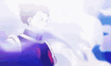 a man is standing in front of a cloudy sky in a blurry cartoon .