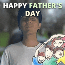 a happy father 's day card with a man and a drawing