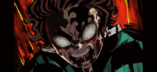 a pixel art of a demon slayer character with a bloody face