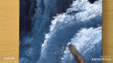 a painting of a waterfall is being made in animatica