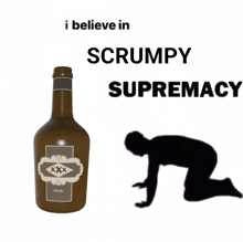 a bottle of scrumpy supremacy next to a silhouette of a person