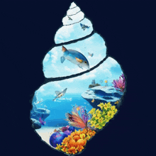 a painting of a sea shell with a fish inside