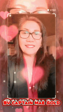 a picture of a woman with glasses and the name captain mae gold