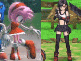 amy rose from sonic the hedgehog and tifa from final fantasy standing next to each other
