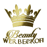 a logo for beauty werbeprofi with a gold crown on a white background