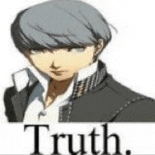 a picture of a man with gray hair and the words `` truth '' .
