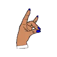 a hand with blue nails is making a devil horns gesture