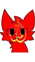 a drawing of a red cat with arabic writing on it
