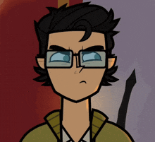 a cartoon of a man wearing glasses and a green shirt